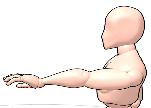 Muñeco realizando el paso 2 del estiramiento de muñeca hacia adelante: extender un brazo