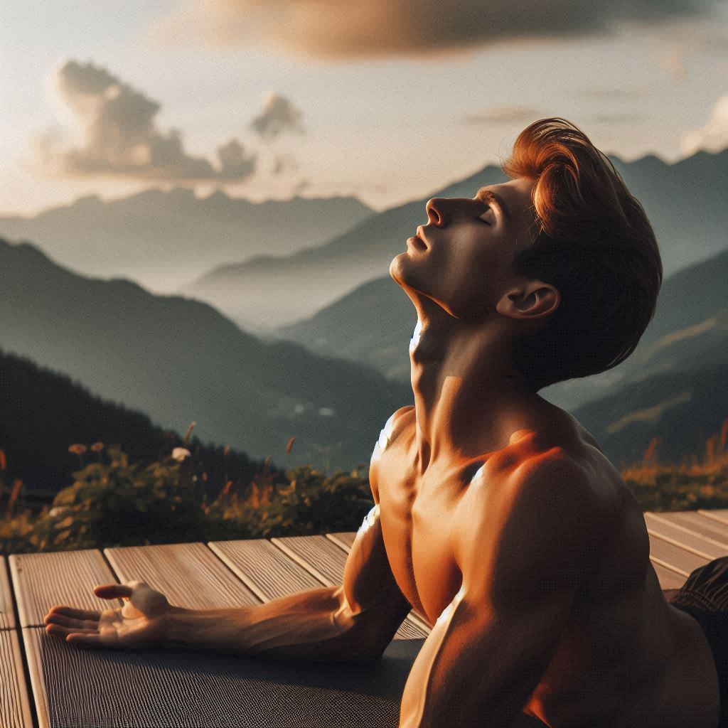 Hombre realizando estiramientos de cuello en el aire libre